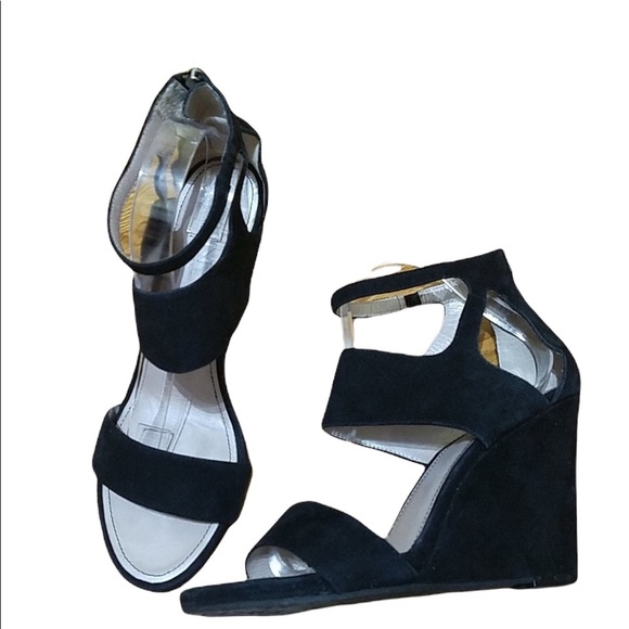 DKNY Suede Leather Black Wedges Size 8.5 - Picture 6 of 13